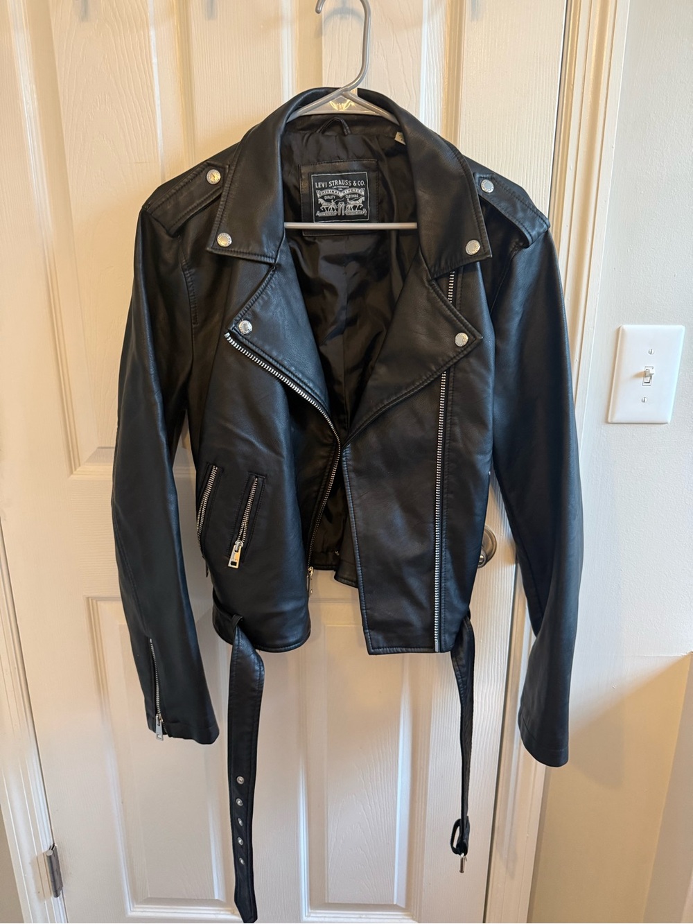 Levi's Women's Black Leather Moto Jacket with Silver Hardware